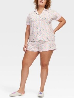 Roller Rabbit Pastel Multicolor Diamond-Print Short Pajama Set -Size 2XL